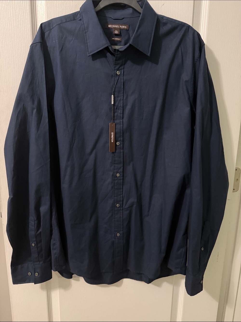 Michael Kors Men's Dark Navy Long-Sleeve Button-Up Trim Stretch Shirt XXL